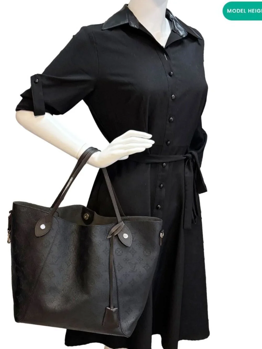 Louis Vuitton Hina MM Mahina Leather Tote Shoulder Bag Black